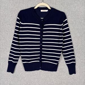 Cardigan Sweater Small Navy Striped Button Thin Sailor‎ Basic Capsule Church